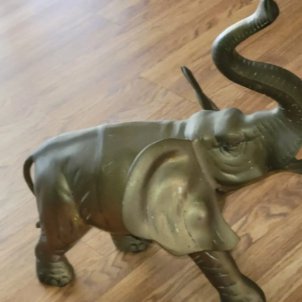 Vintage Brass Elephant Sculpture trunk up Enormous Very Large Heavy Weight 23lb